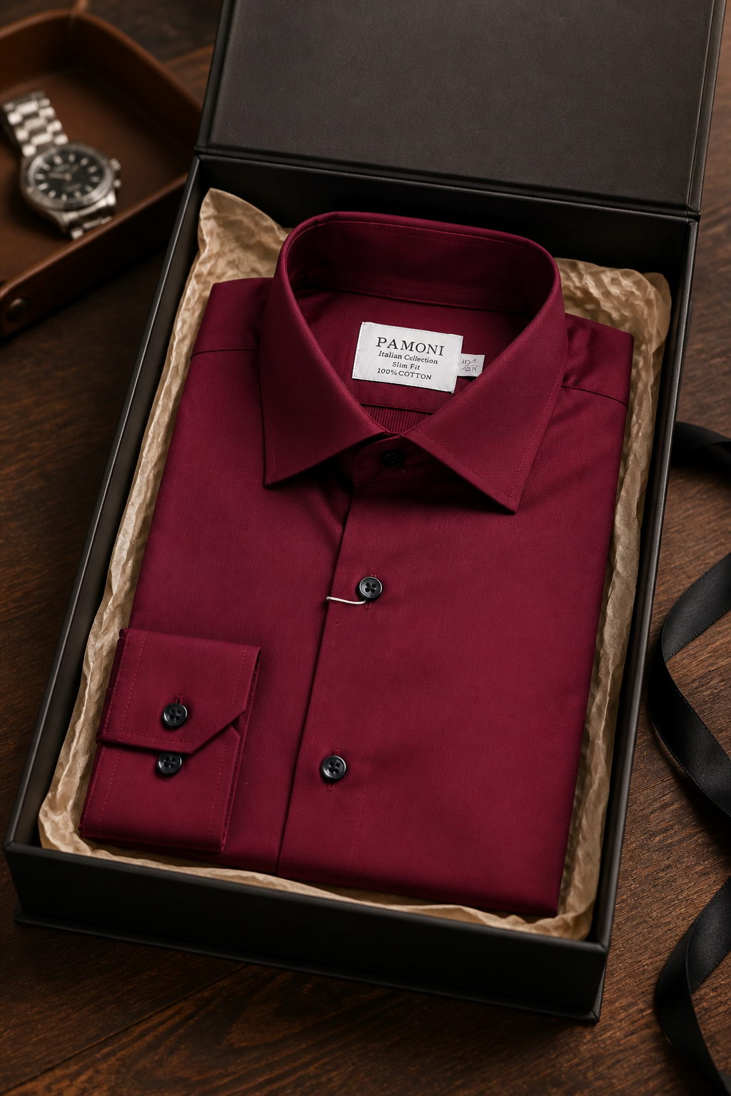 Men's Slim Fit Burgundy Cotton Oxford Shirt