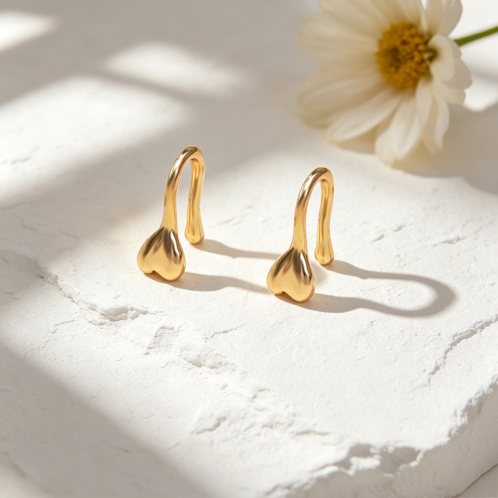 2pcs Dainty Gold Heart Ear Cuff Earrings Minimalist Cute Ear Clips Gift Jewelry