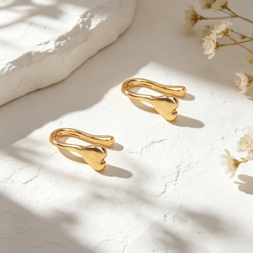 2pcs Dainty Gold Heart Ear Cuff Earrings Minimalist Cute Ear Clips Gift Jewelry