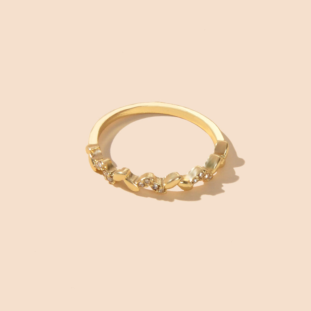 Bridal Jewellery Designer Stylish Rhinestone Wave Shape Gold Band Finger Ring