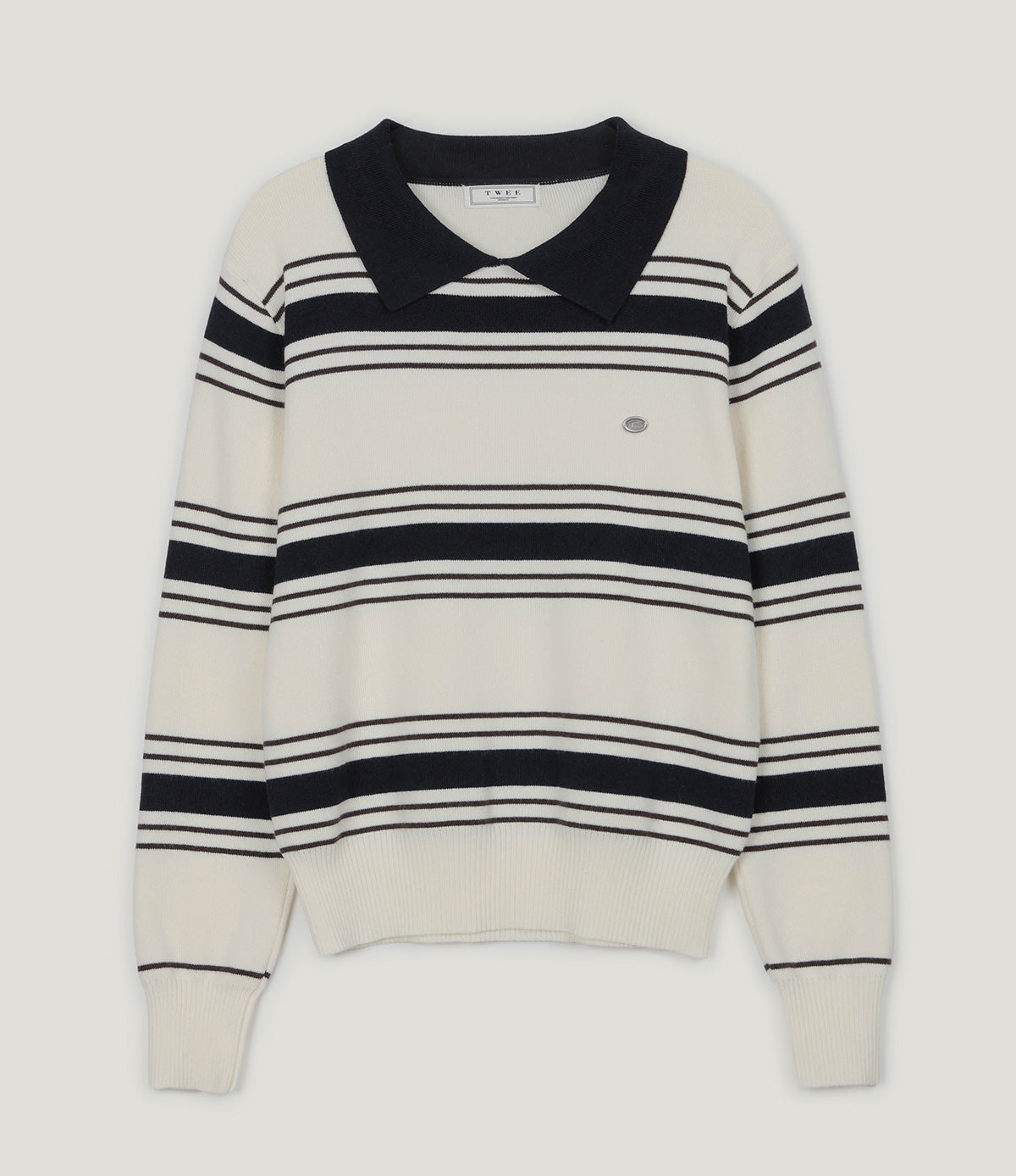 Lucen Stripe Contrast Collar Long Sleeve Knit