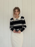 Lucen Stripe Contrast Collar Long Sleeve Knit