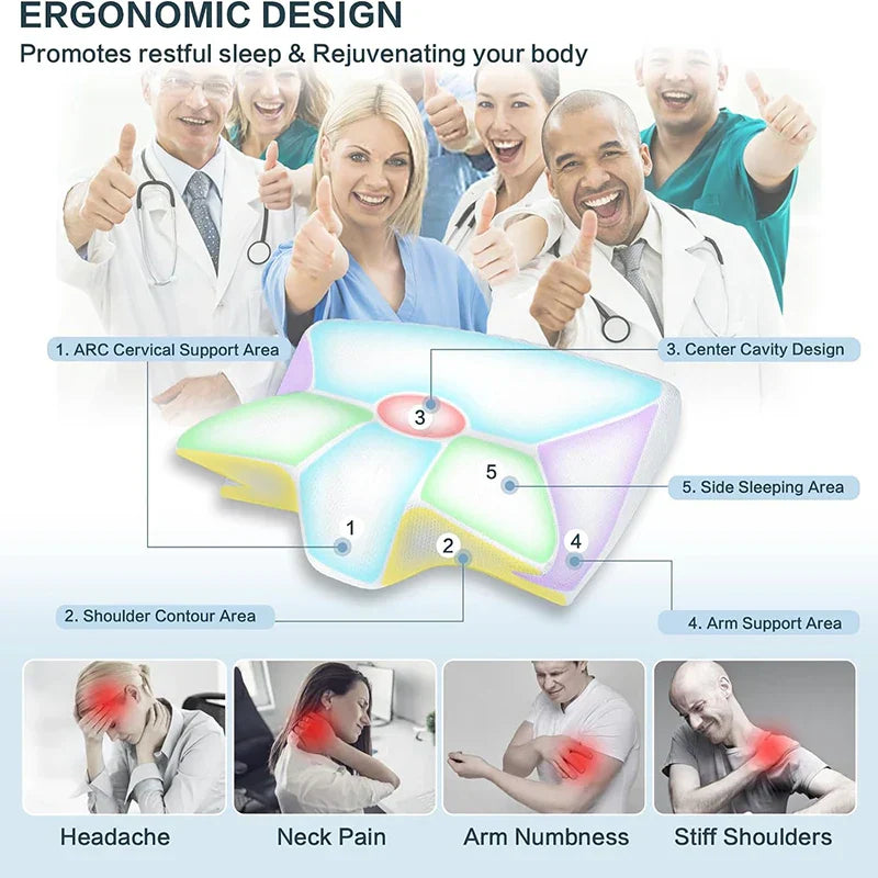 2-in-1 Ergonomic Memory Foam Cervical Pillow Orthopedic Neck Support Grey