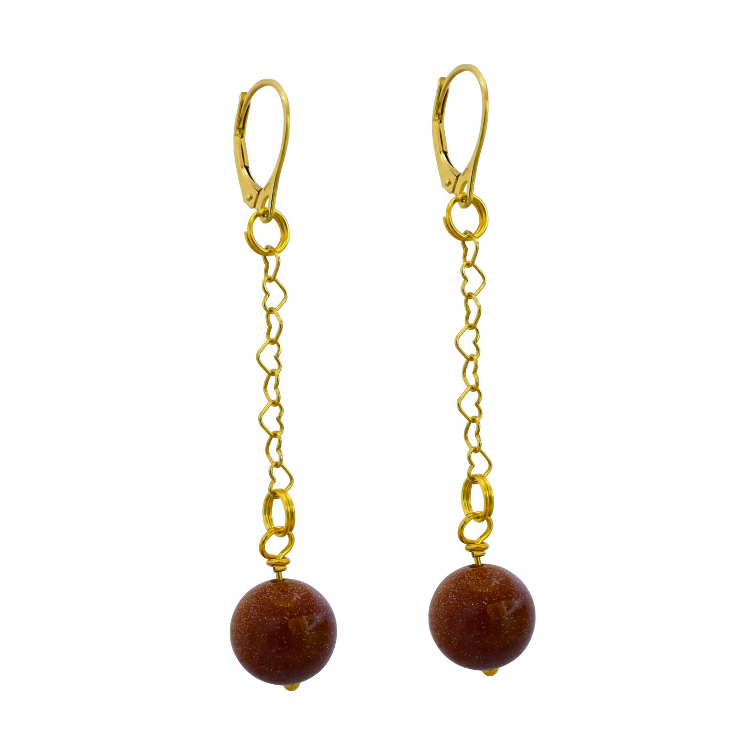 Brown Goldstone and Yellow Gold Vermeil Earrings, Heart Chain Earrings, Bloom Collection  | by nlanlaVictory